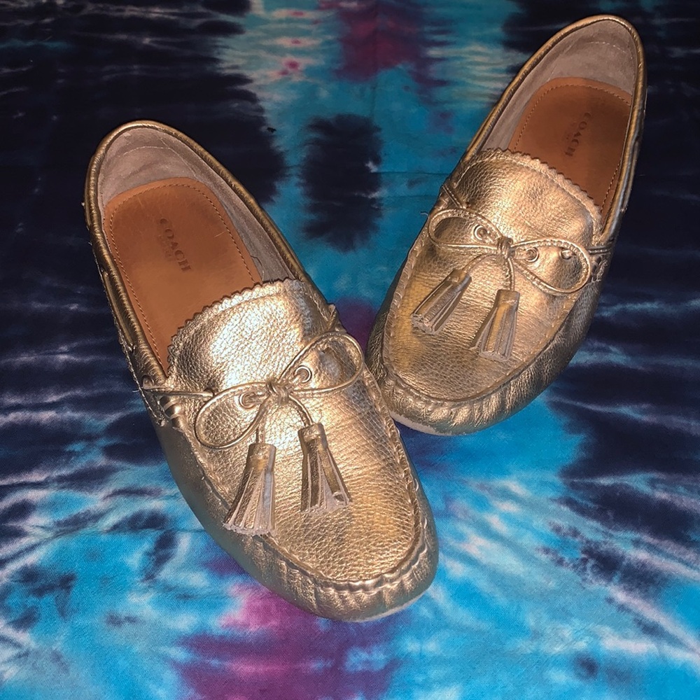 Coach size 9 1/2 metallic gold moccasins